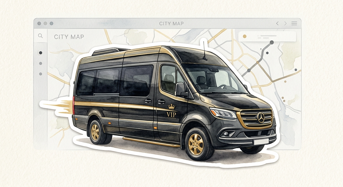 Watercolor yellow school buses, a school, a family and a private fleet dashboard