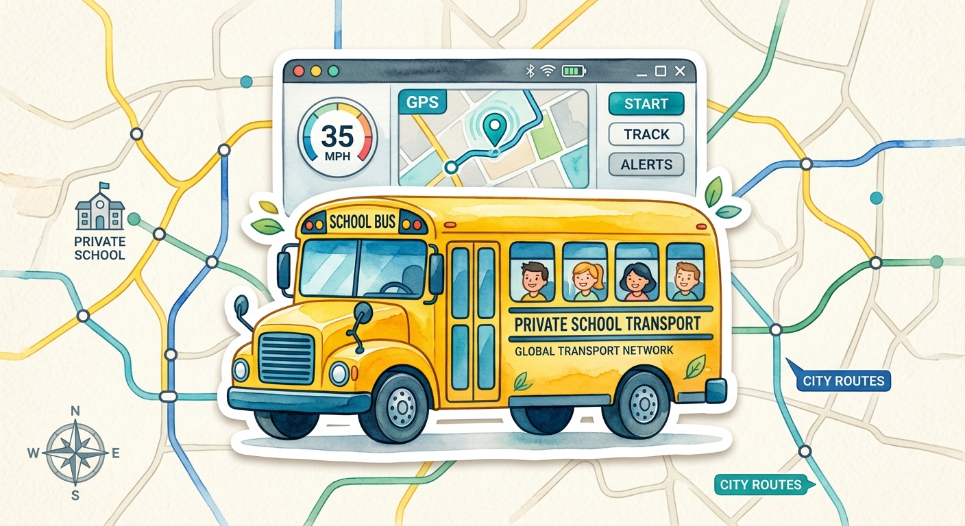 Watercolor grey shuttles with lime accents, a workplace team and a private fleet dashboard
