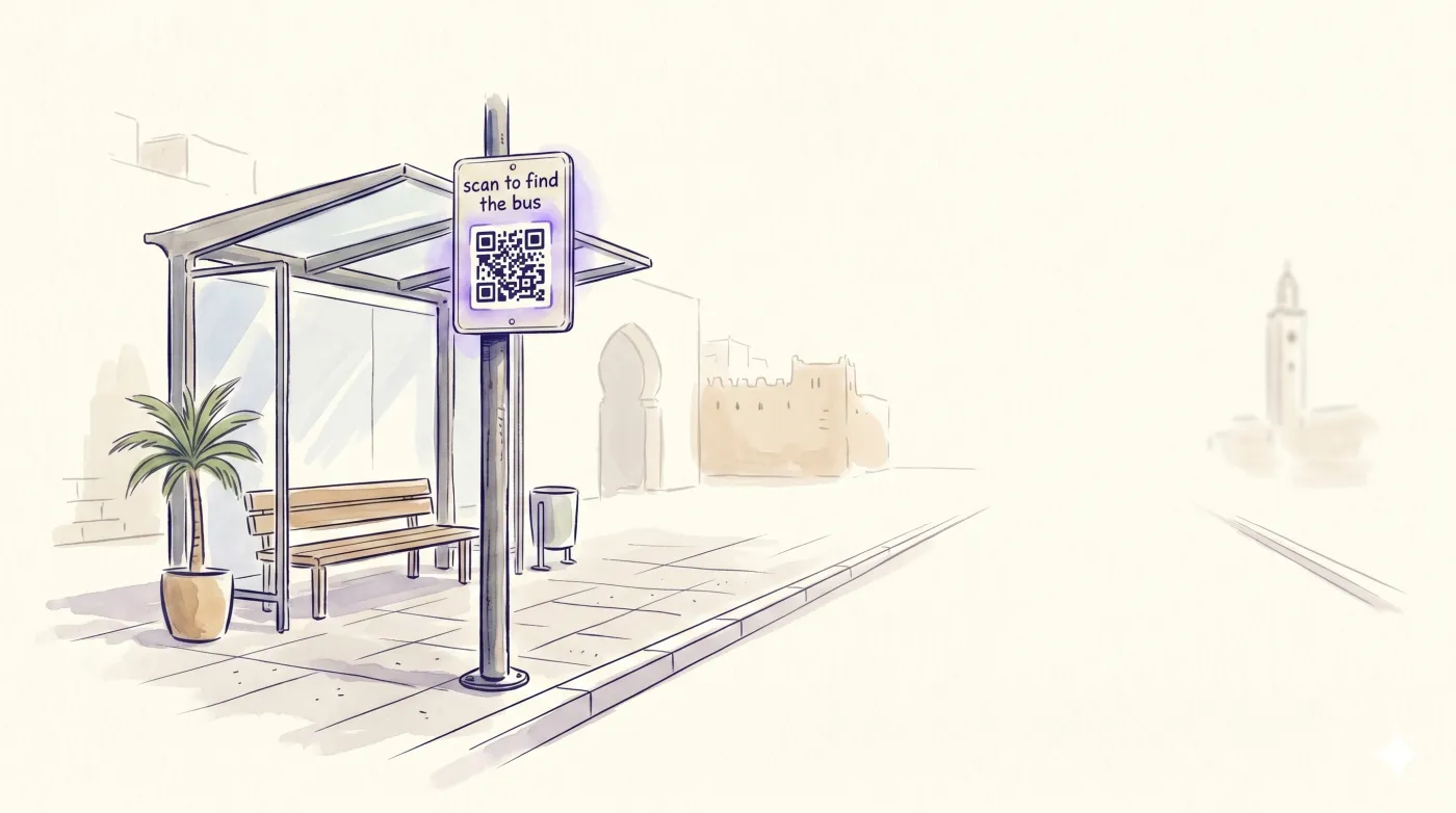 A quiet bus stop with the Hassan Tower in the distance.